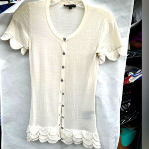 Burberry Cardigan Sweater Wool Womens Size XS Ruffle Scalloped Ivory Button Down